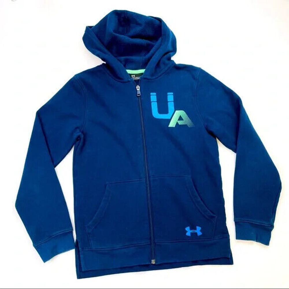 Under Armour Boy's Blue Rival Logo Full Zip Hoodie Jacket Large